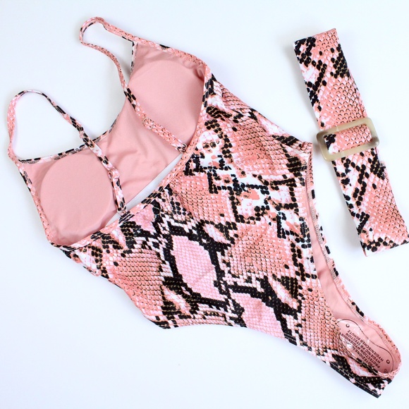 Reptile Print Pink Belted Monokini One Piece - Picture 6 of 9